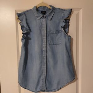 WHO WHAT WHERE Women's Sleeveless Blue Denim Shirt Button Up Size Small
